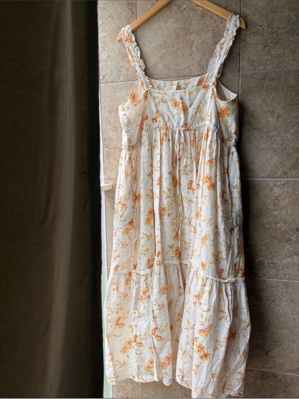 LoveShackFancy Dress Ann Midi Pockets Floral Sunshine Cotton Linen Lined Size L - Picture 4 of 16